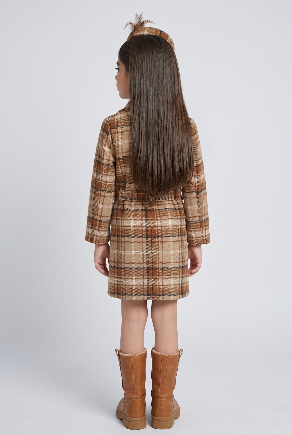 Brown Checks Belted Coat Dress TC0021