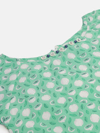Green Printed Crop Top with Short Sleeves for Girls