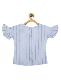 Blue Embroidered Striped Top for Girls