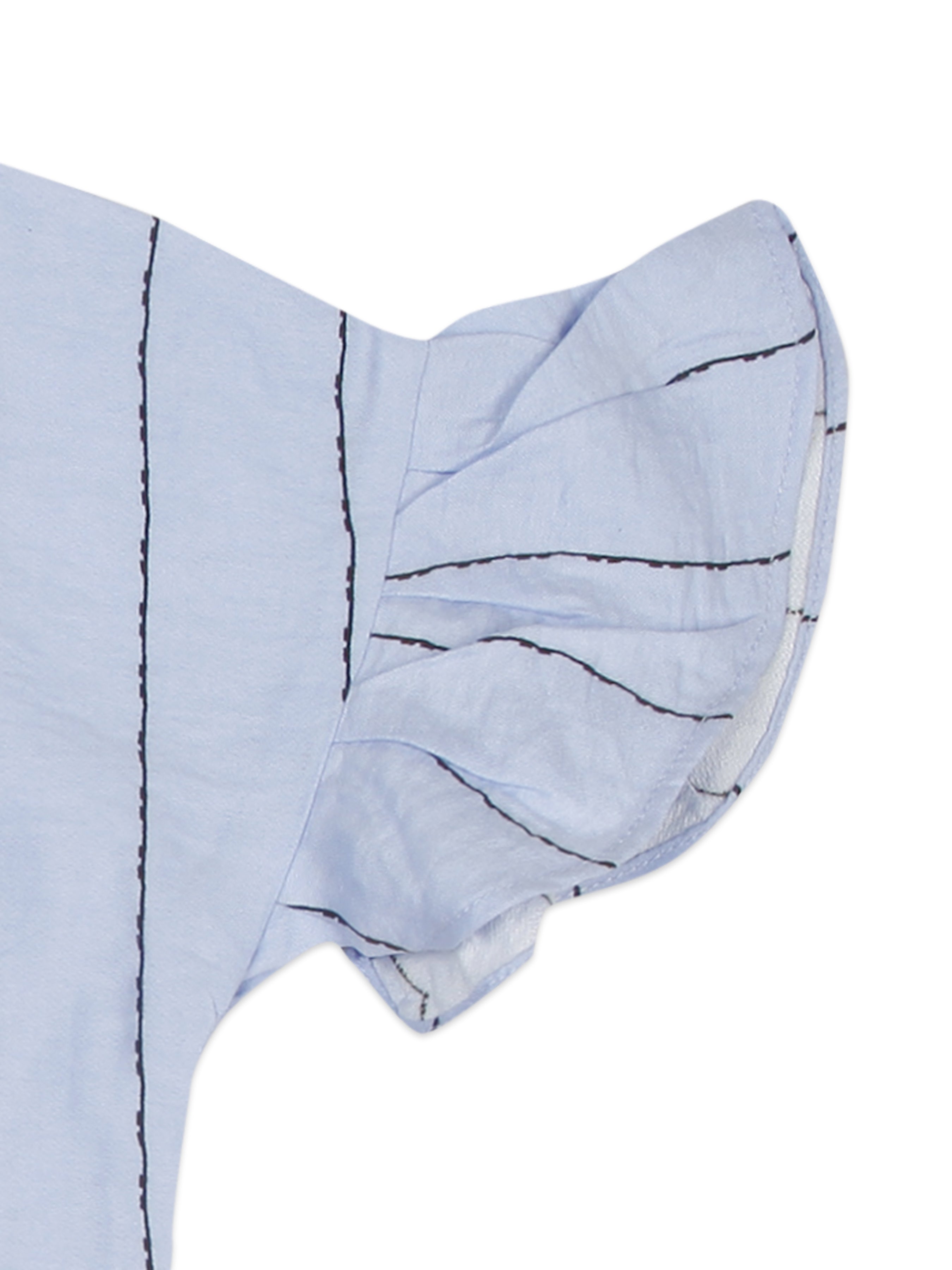 Blue Embroidered Striped Top for Girls