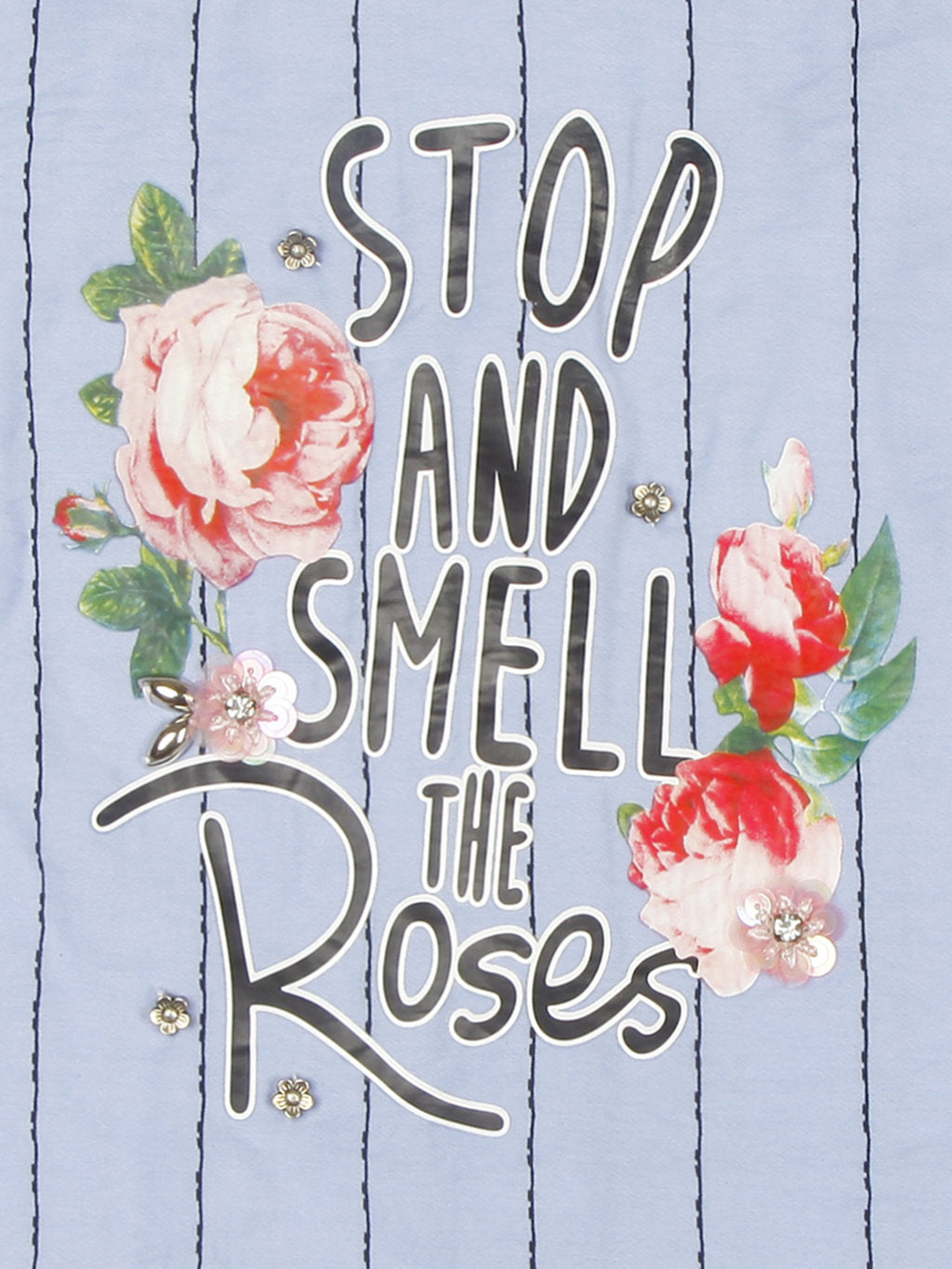 Blue Embroidered Striped Top for Girls