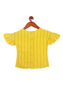 Yellow Embroidered Striped Top for Girls
