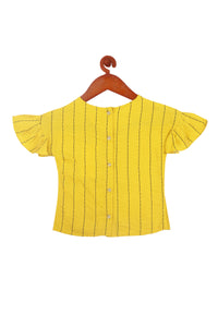 Yellow Embroidered Striped Top for Girls