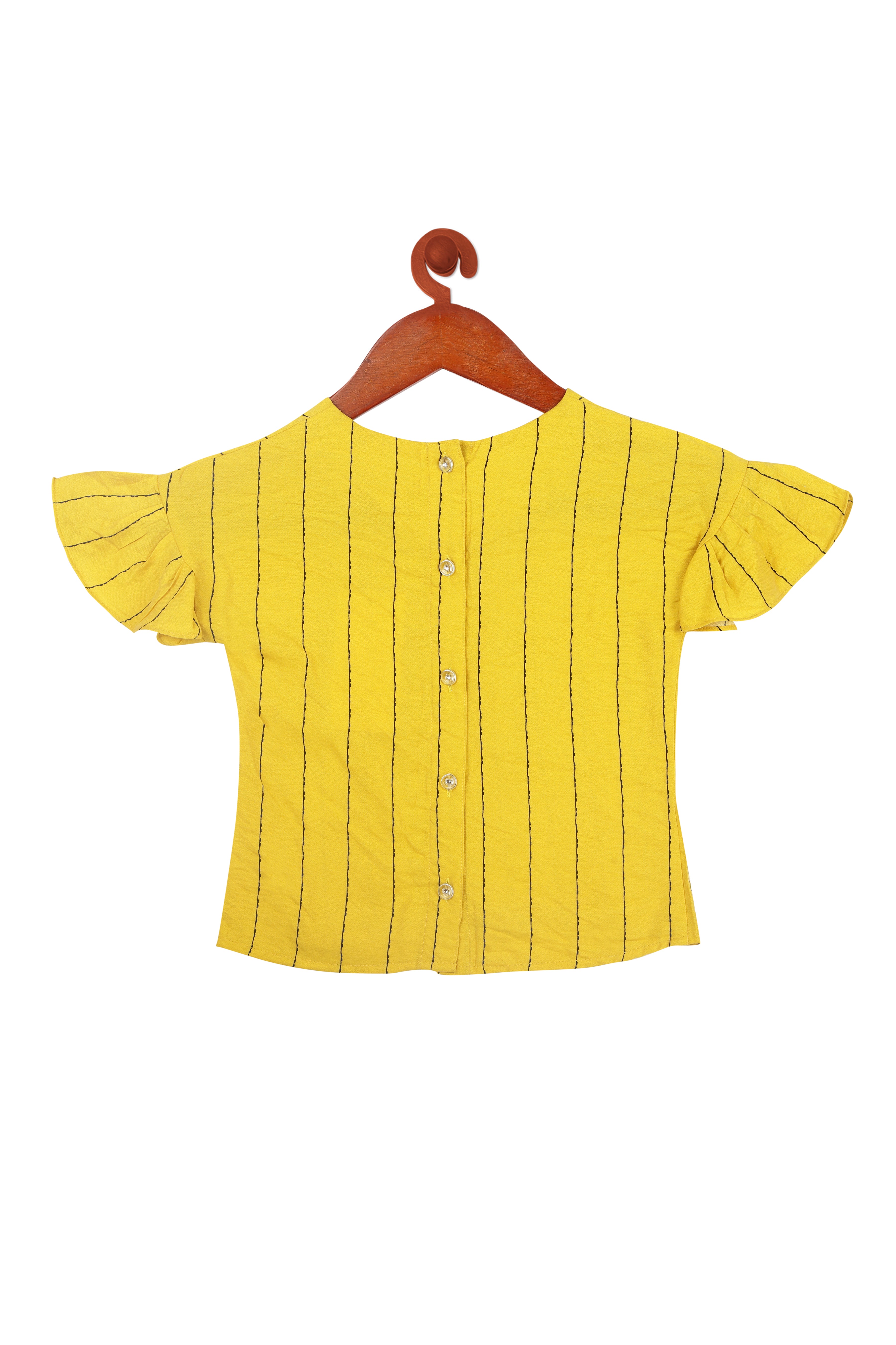 Yellow Embroidered Striped Top for Girls
