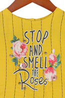 Yellow Embroidered Striped Top for Girls