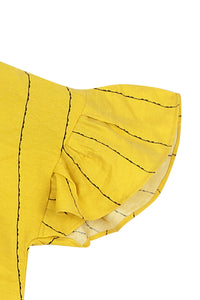 Yellow Embroidered Striped Top for Girls