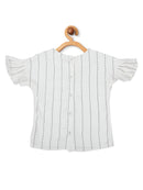 White Embroidered Striped Top for Girls