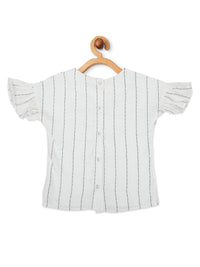 White Embroidered Striped Top for Girls