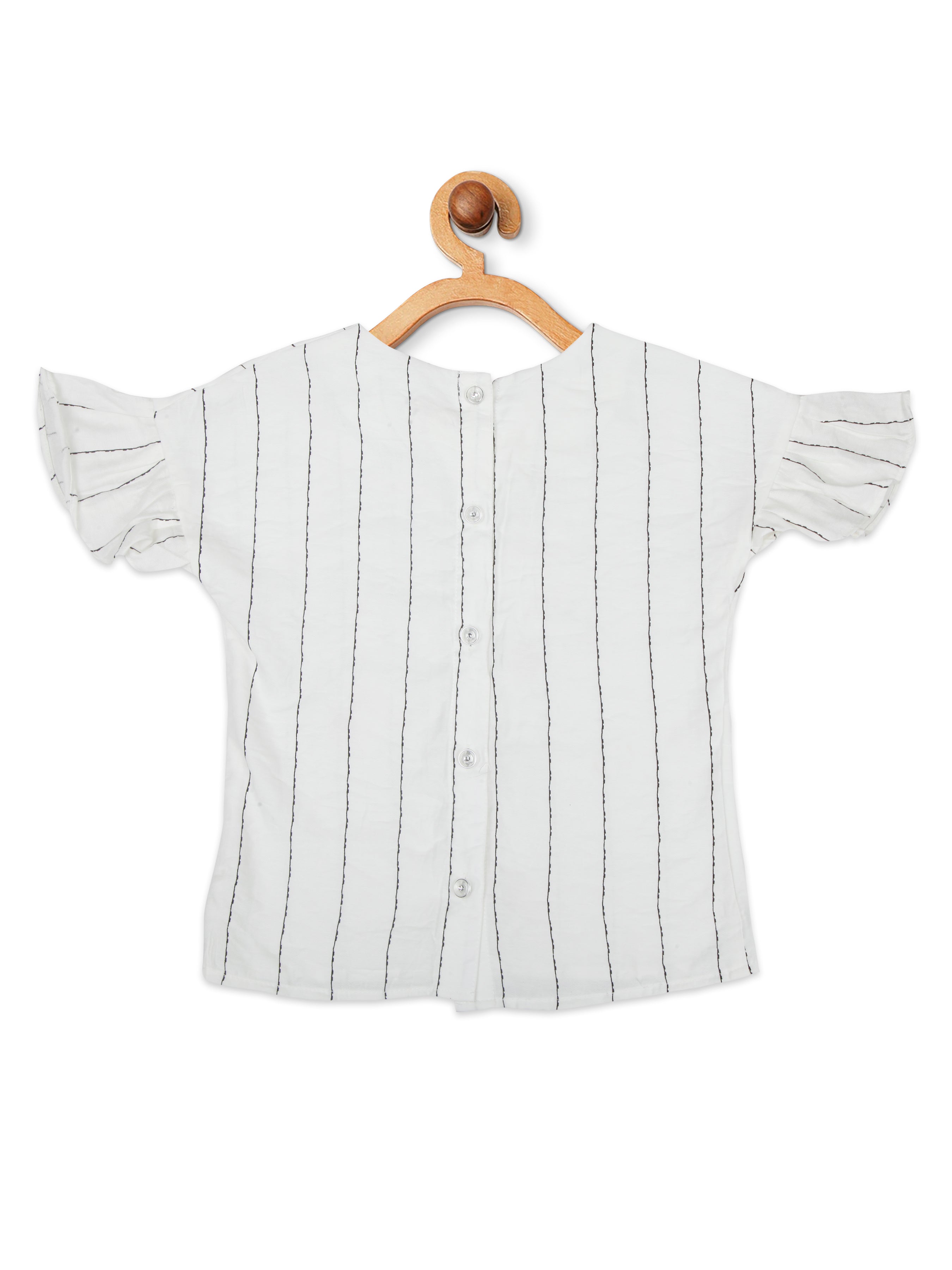 White Embroidered Striped Top for Girls