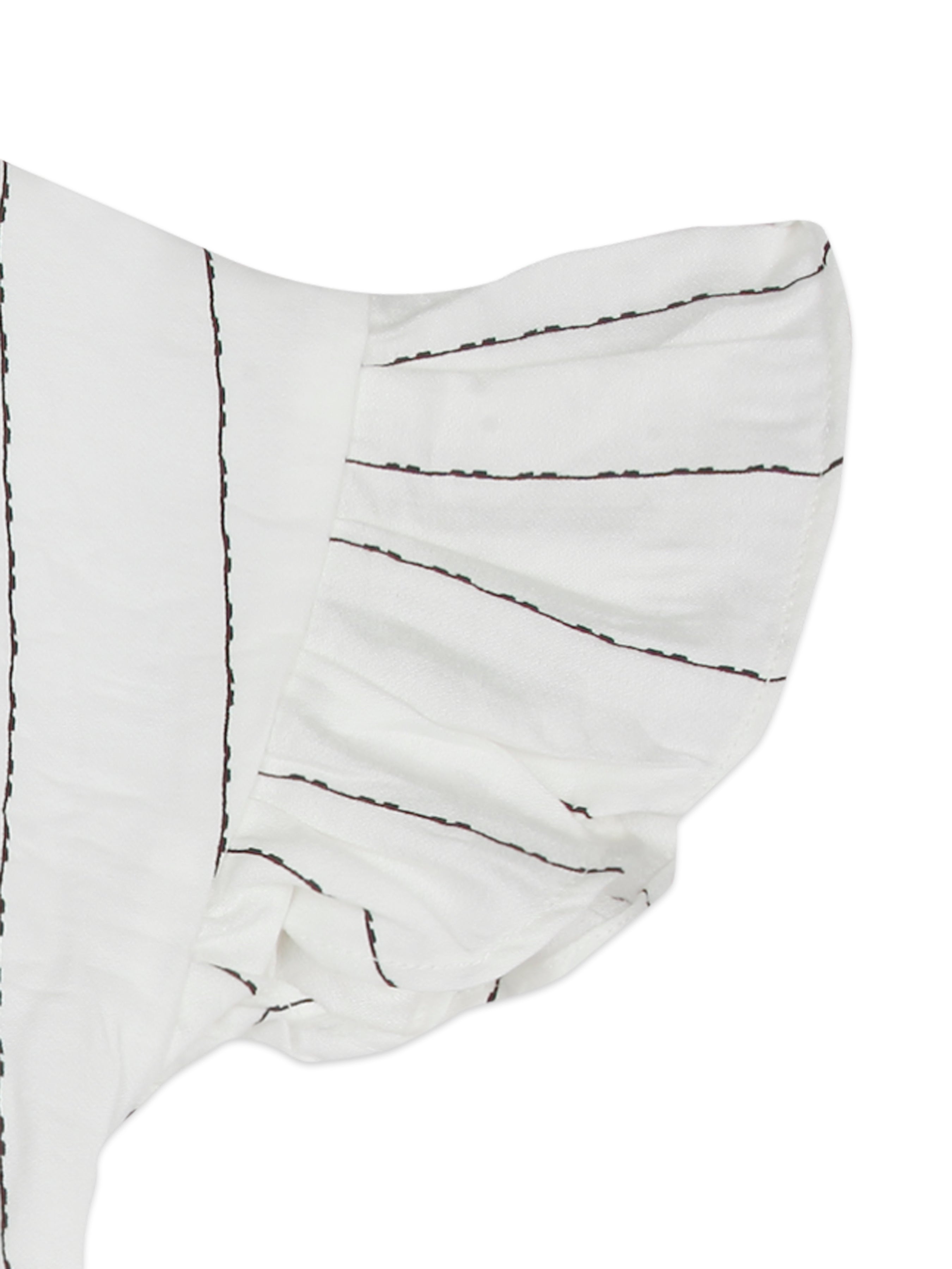 White Embroidered Striped Top for Girls