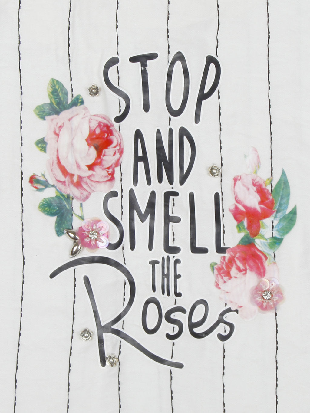 White Embroidered Striped Top for Girls