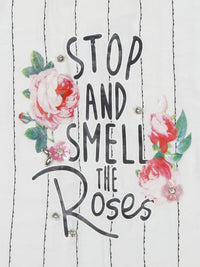 White Embroidered Striped Top for Girls