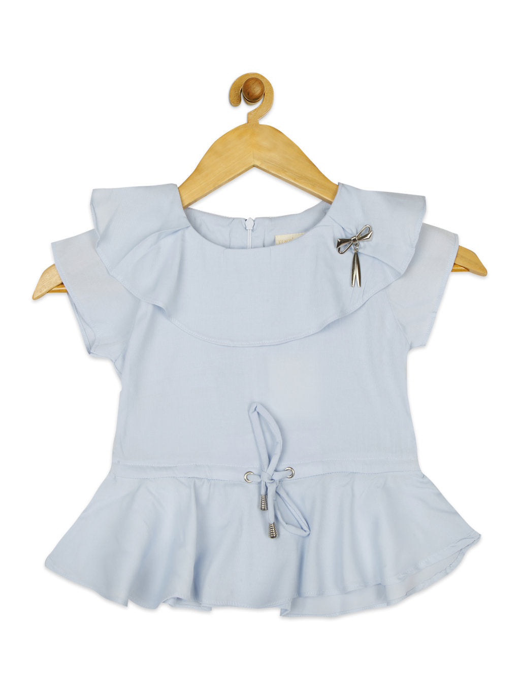 Light Blue Peplum Top with Ruffle Sleeves for Girls