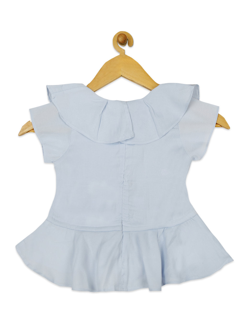 Light Blue Peplum Top with Ruffle Sleeves for Girls