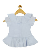 Light Blue Peplum Top with Ruffle Sleeves for Girls