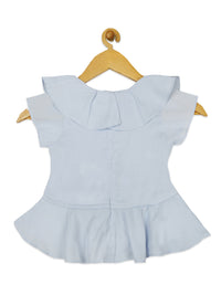 Light Blue Peplum Top with Ruffle Sleeves for Girls