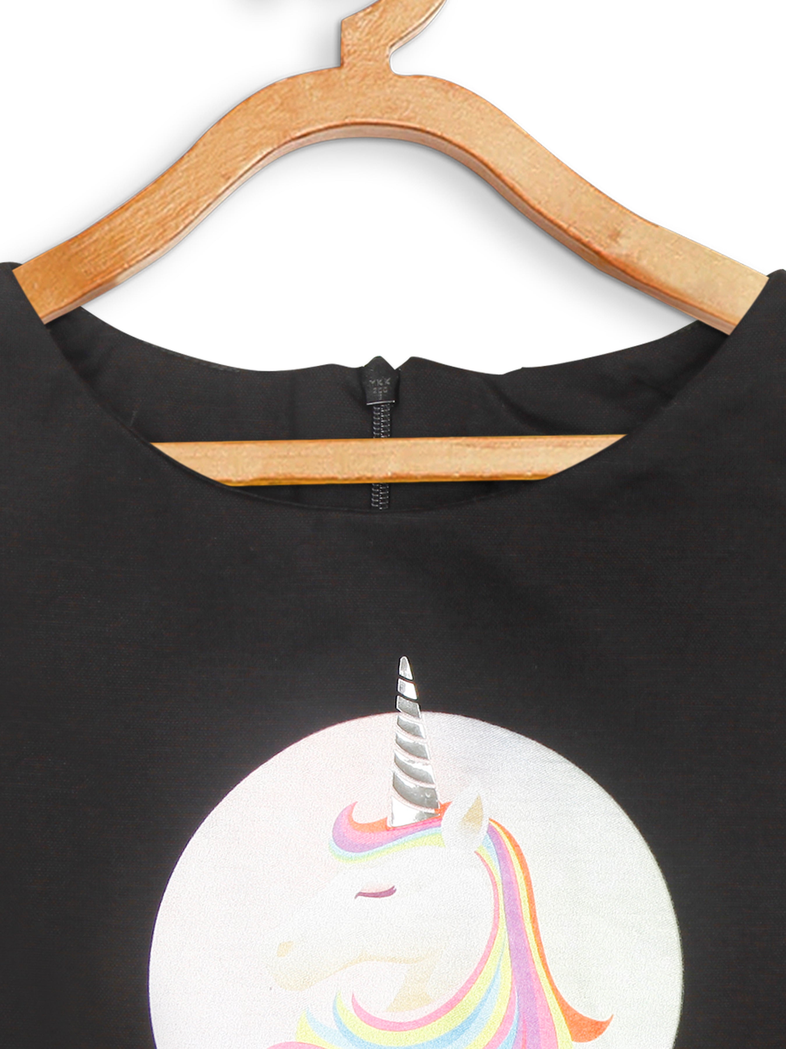 Tiny Girl Sleeveless Unicorn Print Top - Black