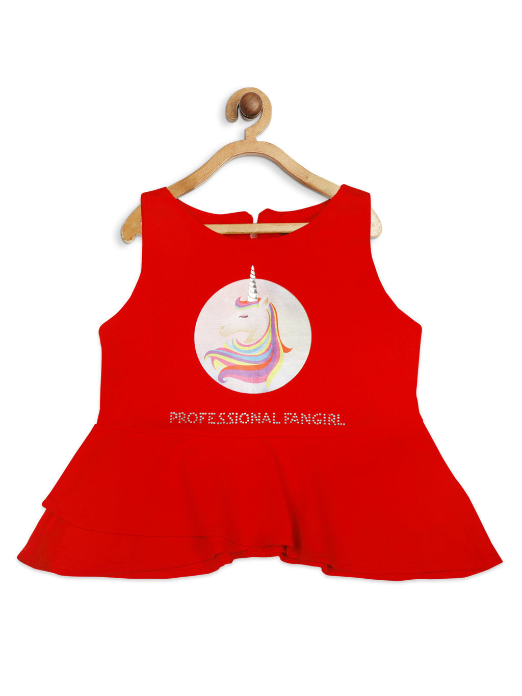 Tiny Girl Sleeveless Unicorn Print Top - Red