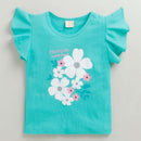 Tiny Girl Short Sleeves Floral Print Top - Sea Green_Infants