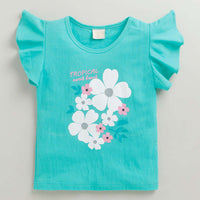 Tiny Girl Short Sleeves Floral Print Top - Sea Green_Infants