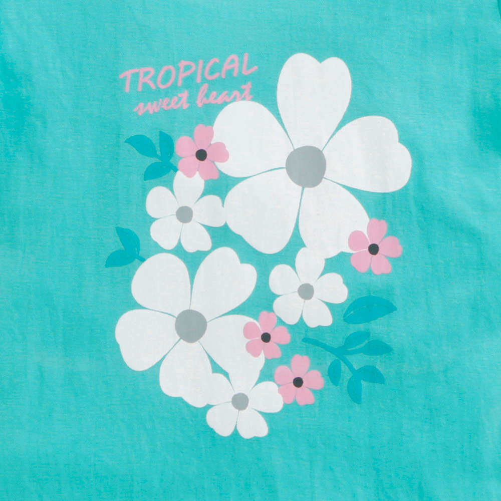 Tiny Girl Short Sleeves Floral Print Top - Sea Green_Infants