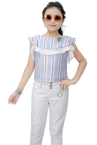 Tiny Girl Short Sleeves Striped Top - Sky Blue
