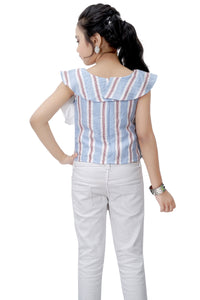 Tiny Girl Short Sleeves Striped Top - Sky Blue