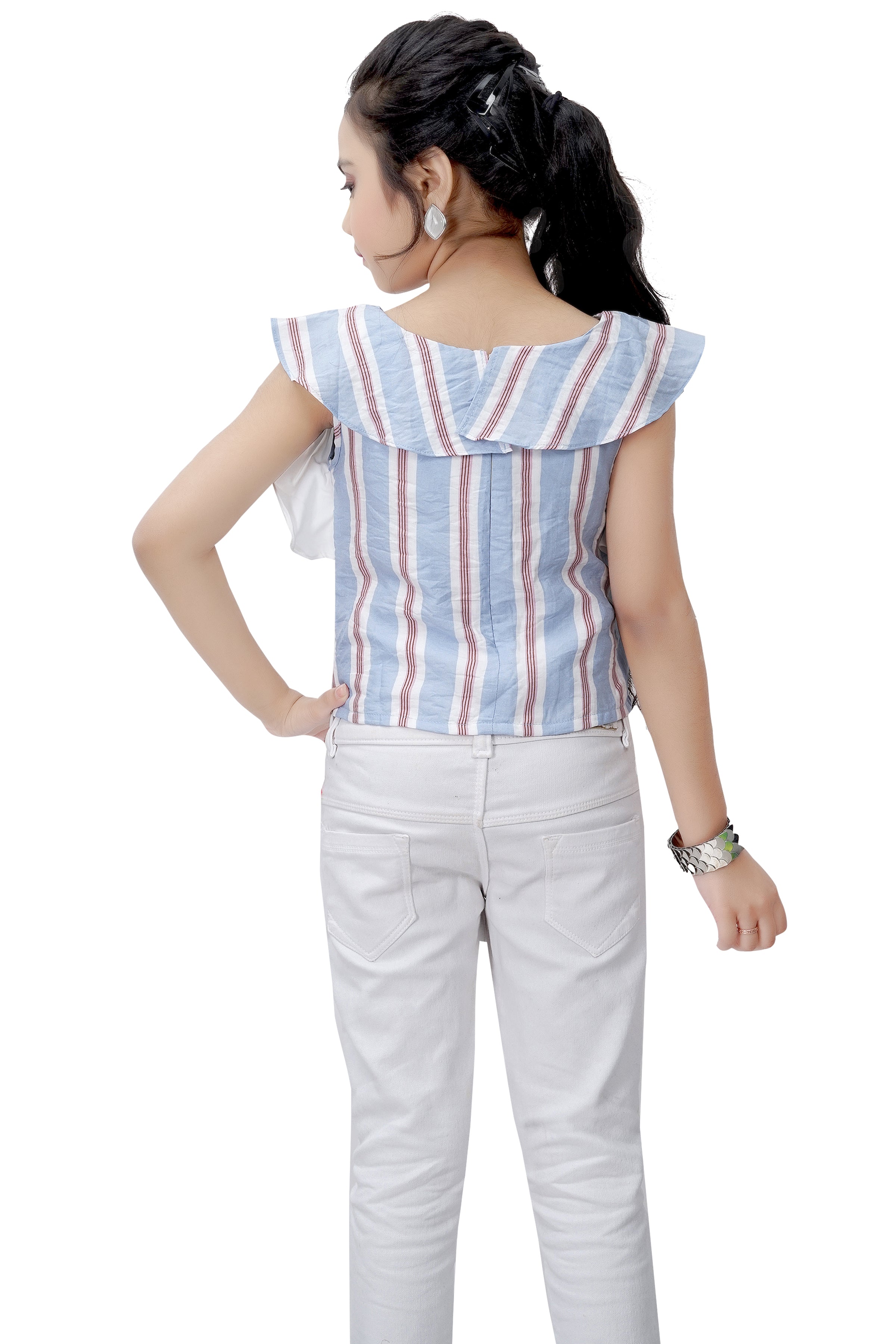 Tiny Girl Short Sleeves Striped Top - Sky Blue