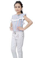 Tiny Girl Short Sleeves Striped Top - Sky Blue