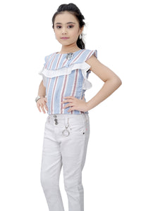 Tiny Girl Short Sleeves Striped Top - Sky Blue