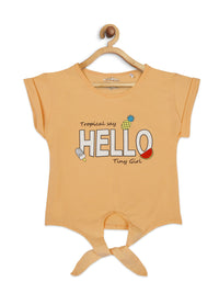 Tiny Girl Peach Hello Print Tie-Up Top
