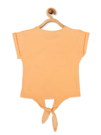 Tiny Girl Peach Hello Print Tie-Up Top