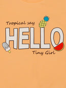 Tiny Girl Peach Hello Print Tie-Up Top