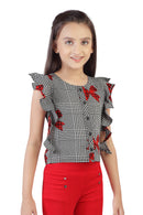 Tiny Girl Floral Ruffle Sleeve Top with Red Pants Set