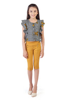 Tiny Girl Floral Ruffle Sleeve Top with Stretch Pants Set – Yellow