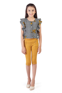 Tiny Girl Floral Ruffle Sleeve Top with Stretch Pants Set – Yellow