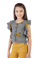 Tiny Girl Floral Ruffle Sleeve Top with Stretch Pants Set – Yellow