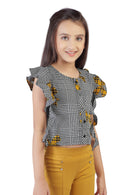 Tiny Girl Floral Ruffle Sleeve Top with Stretch Pants Set – Yellow