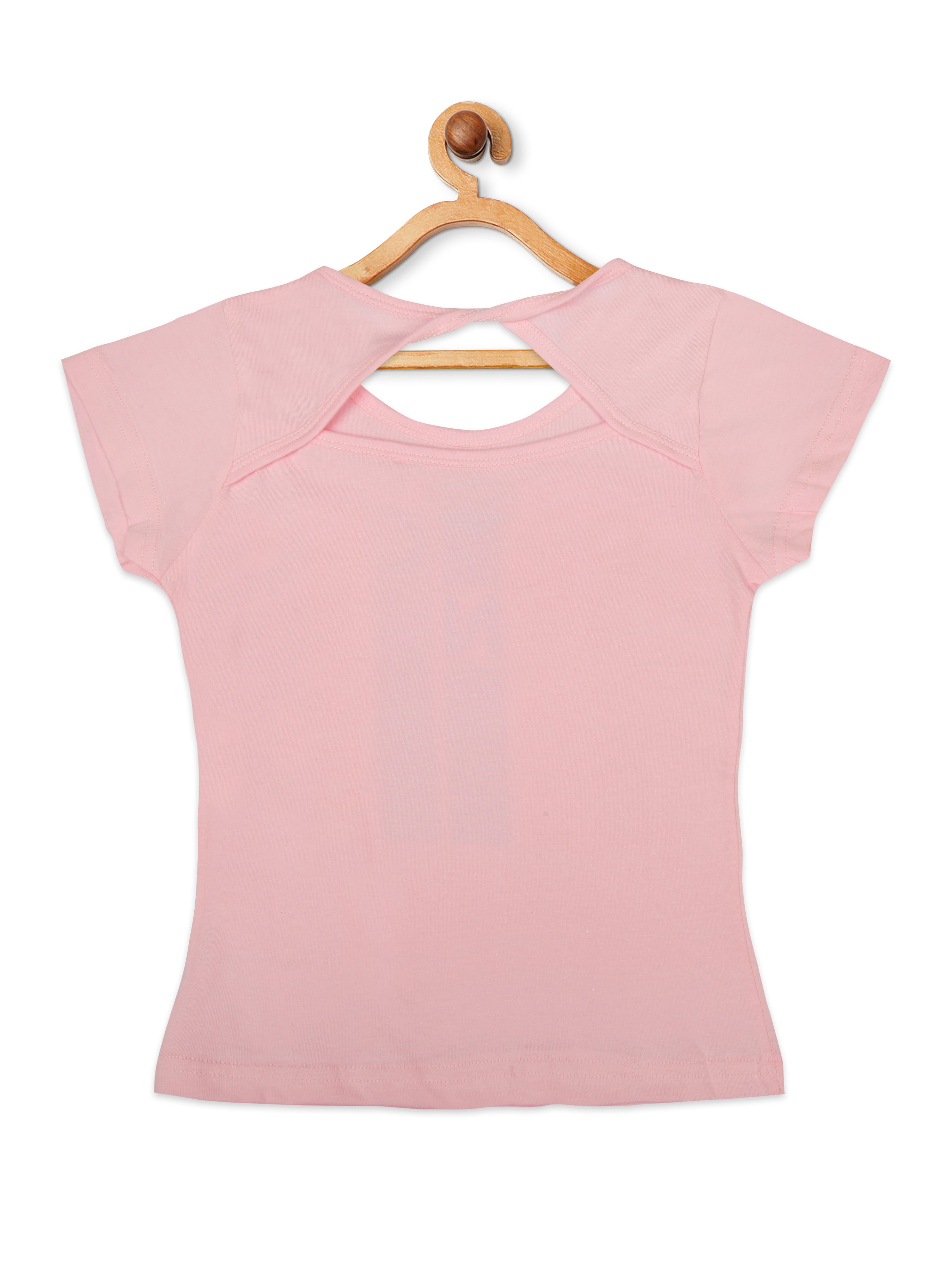 Tiny Girl Graphic Front Tie Crop Top – Pink