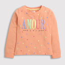 Peach Full Sleeves Sweatshirt – "Amour" Print