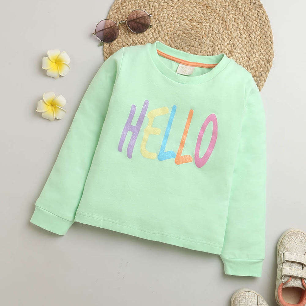 Mint Green "HELLO" Graphic Sweatshirt