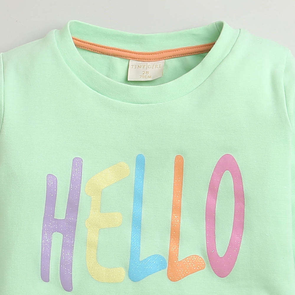 Mint Green "HELLO" Graphic Sweatshirt