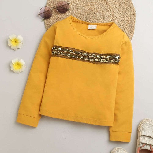 Mustard Sequin Detail Full Sleeve Top