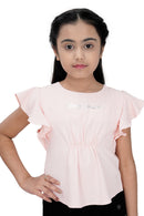 Light Peach Ruffle Sleeve Top for Girls