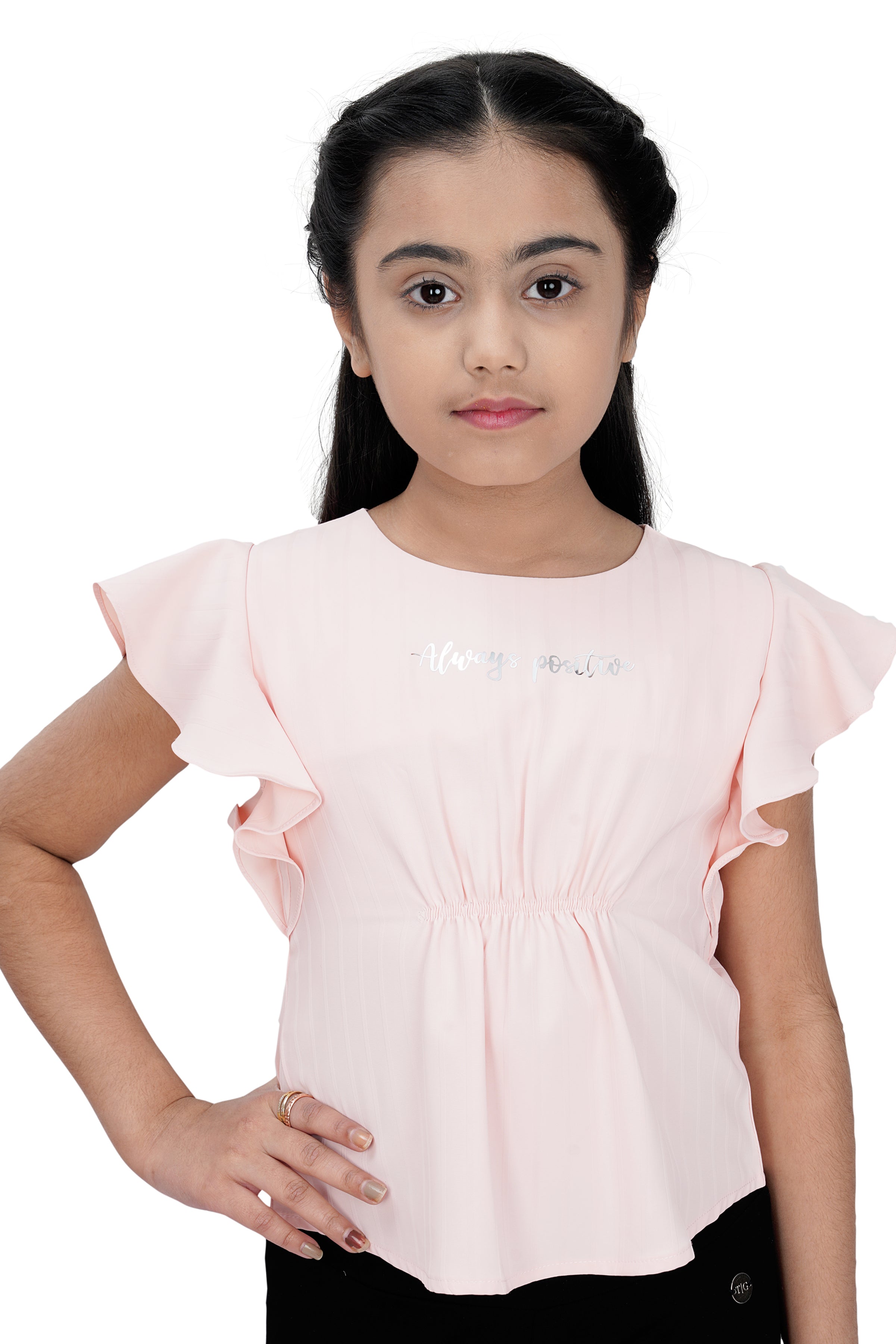 Light Peach Ruffle Sleeve Top for Girls