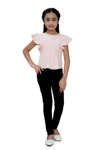 Light Peach Ruffle Sleeve Top for Girls