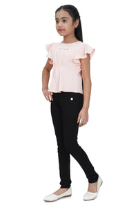 Light Peach Ruffle Sleeve Top for Girls