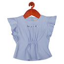 Sky Blue Frill Neck Top for Girls