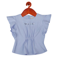 Sky Blue Frill Neck Top for Girls