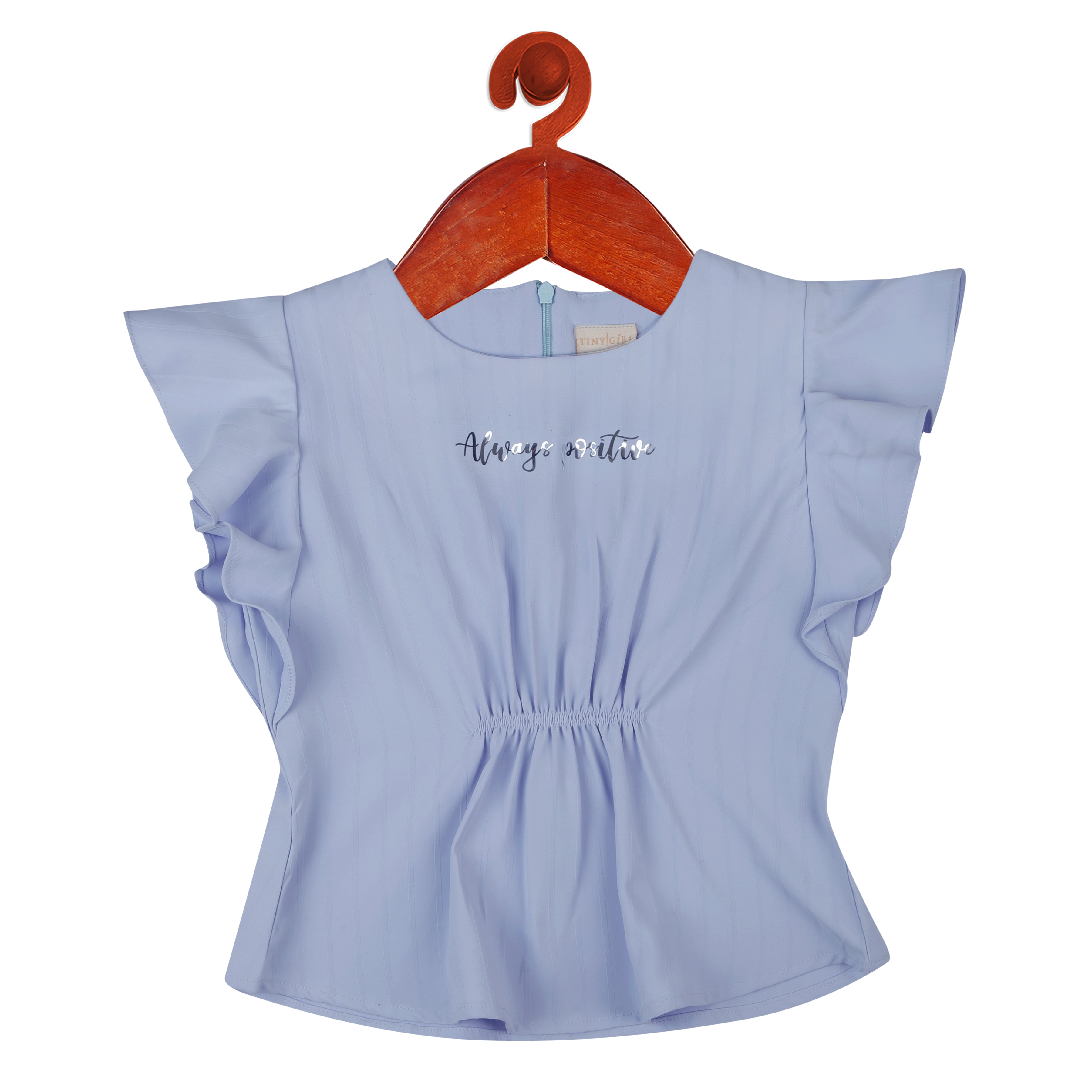 Sky Blue Frill Neck Top for Girls